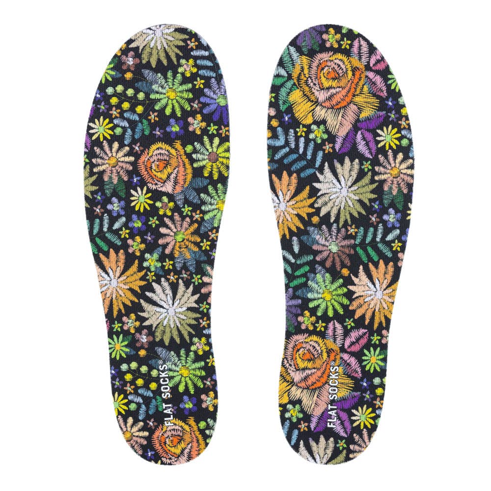 Floral Embroidery FLAT SOCKS: Small (up to Women's 11, Men's 10)