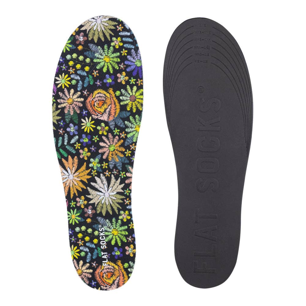 Floral Embroidery FLAT SOCKS: Small (up to Women's 11, Men's 10)