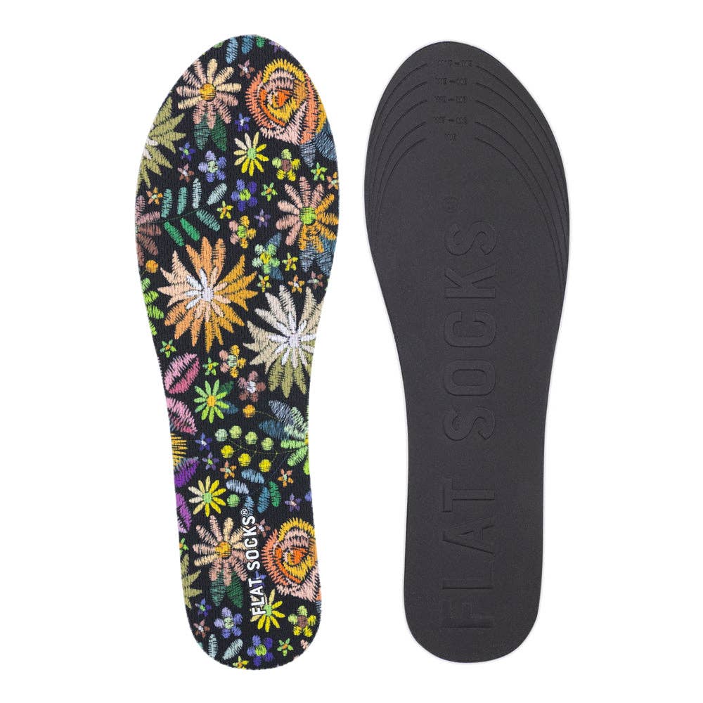 Floral Embroidery FLAT SOCKS: Small (up to Women's 11, Men's 10)