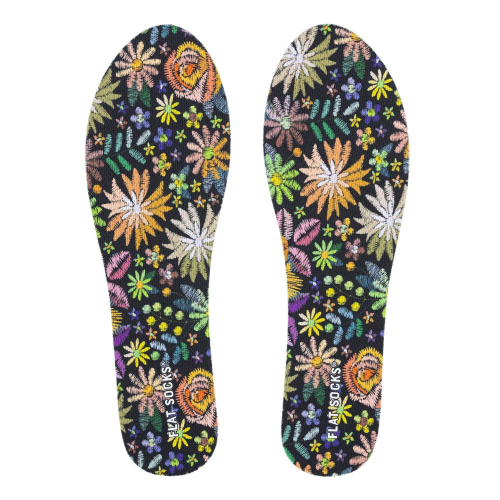 Floral Embroidery FLAT SOCKS: Small (up to Women's 11, Men's 10)