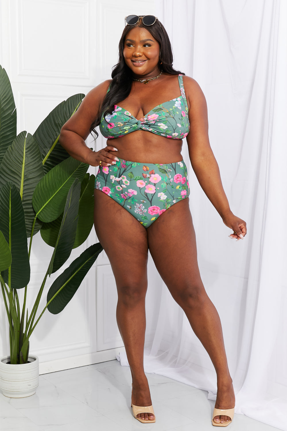 Marina West Swim Take A Dip Twist High-Rise Bikini in Sage