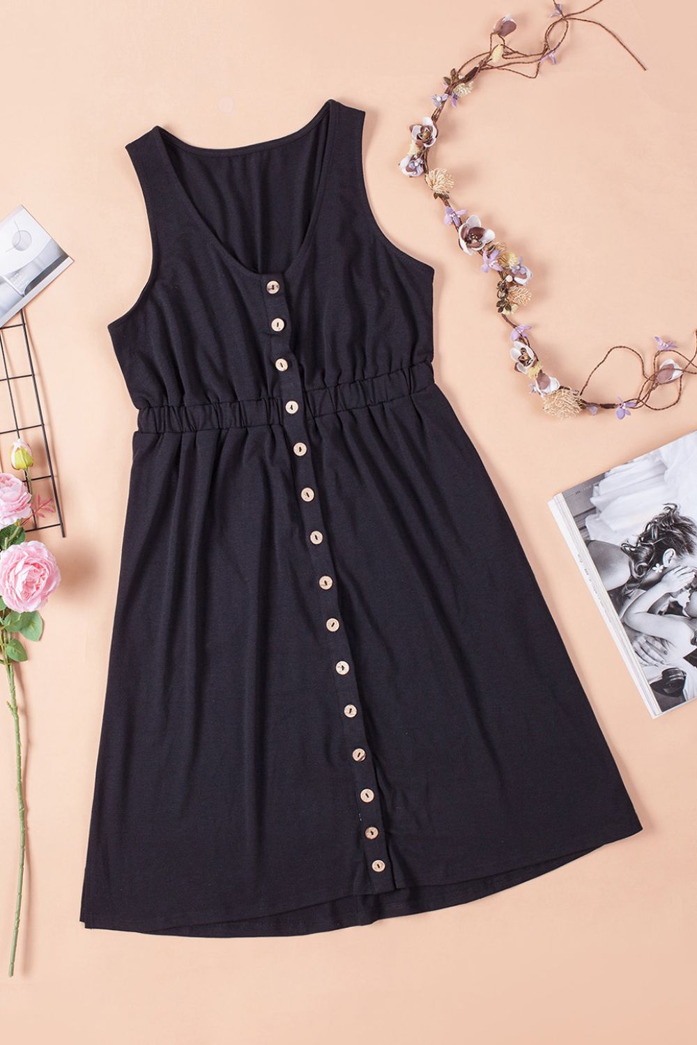 Sleeveless Button Down Mini Dress