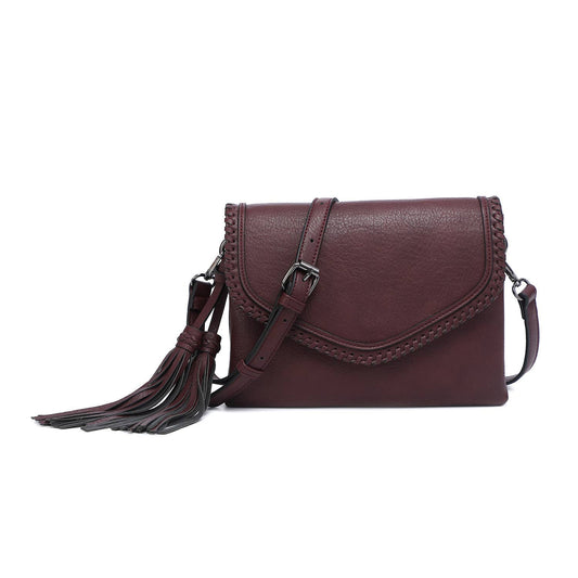 M1802A Sloane Flapover Crossbody w/ Whipstitch and Tassel