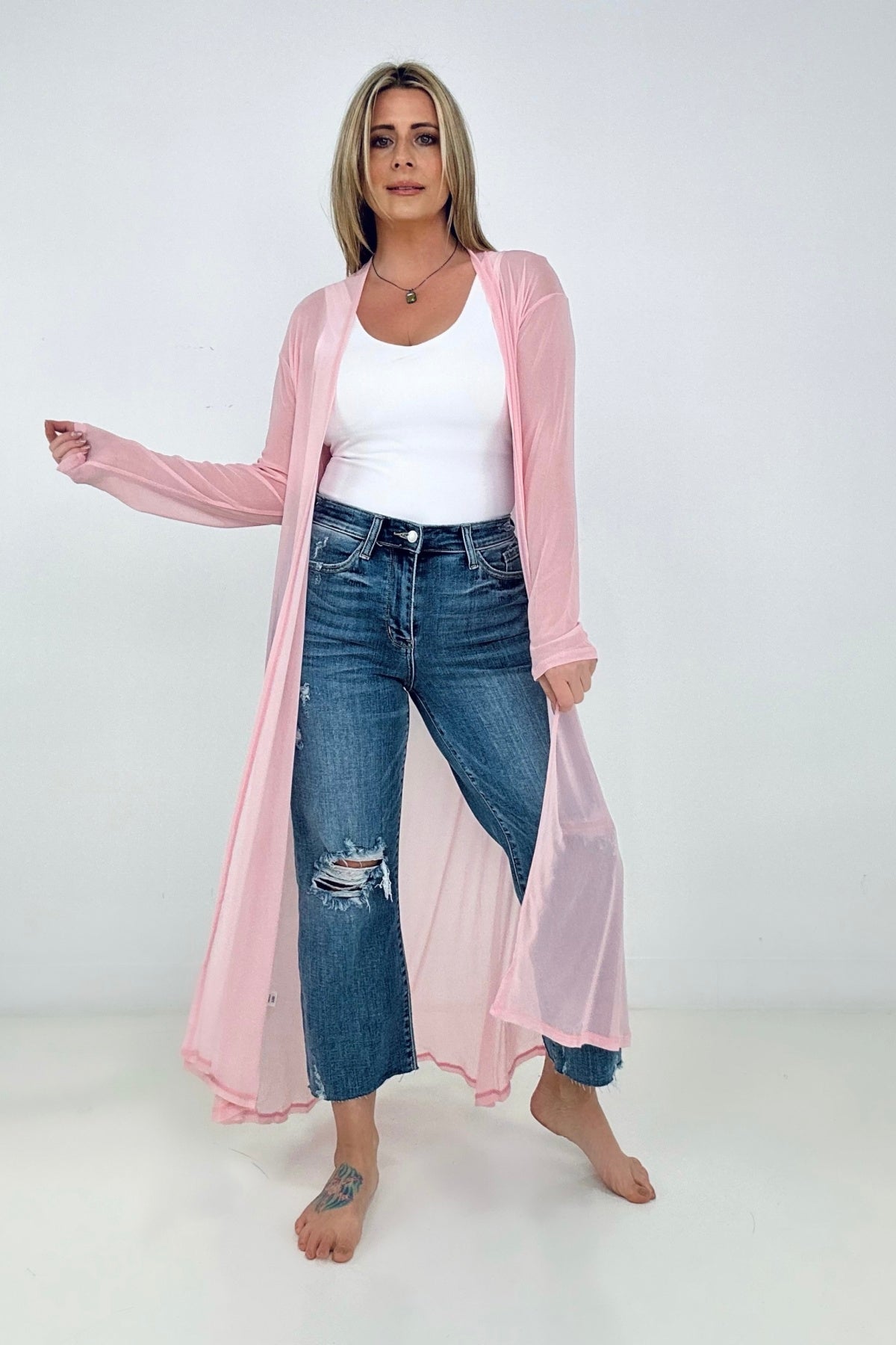 Zenana "Eden" Mesh Long Sleeve Duster Kimono