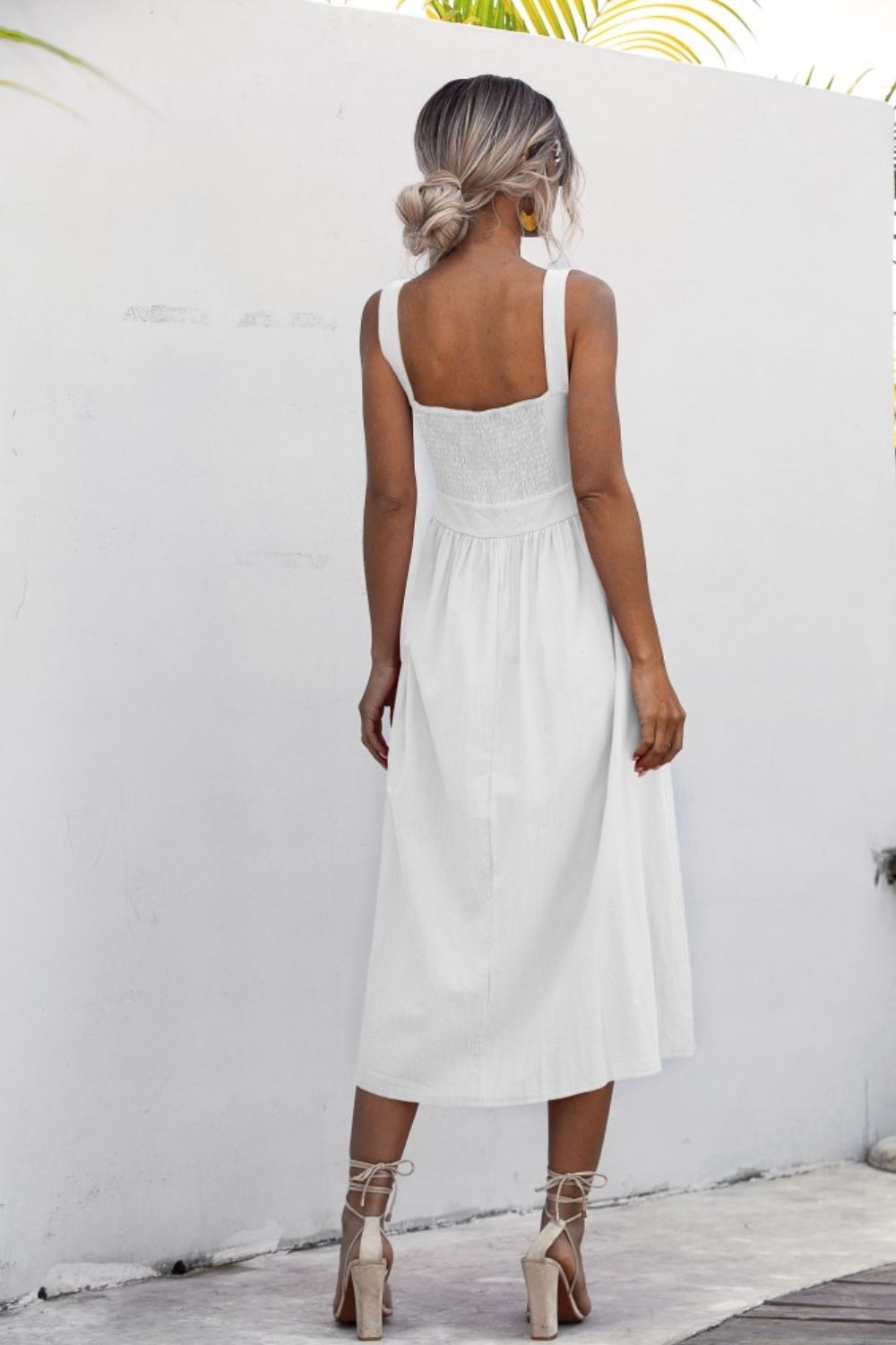 Square Neck Sleeveless Smocked Midi Dress