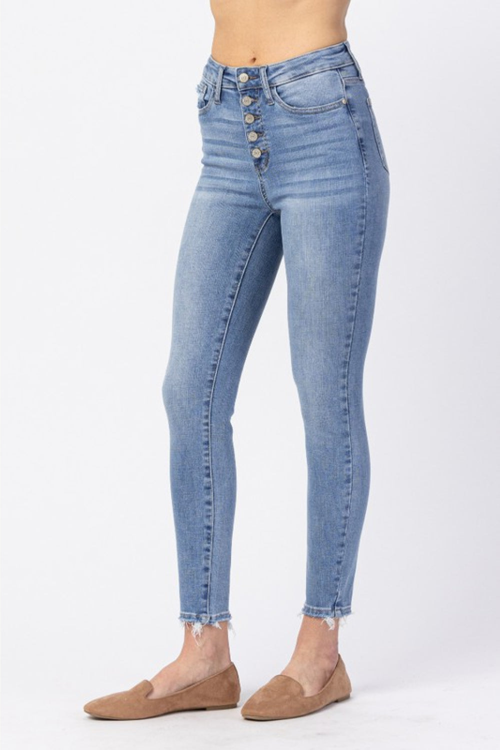 Judy Blue Full Size Button Fly Raw Hem Jeans