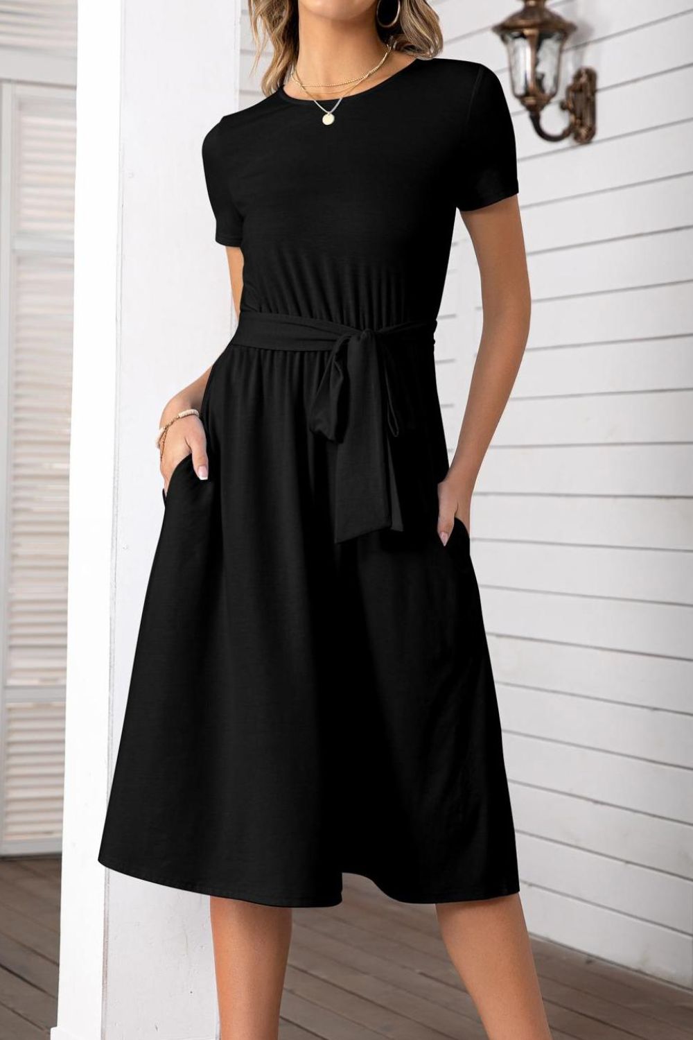 Belted Tee Dress With Pockets