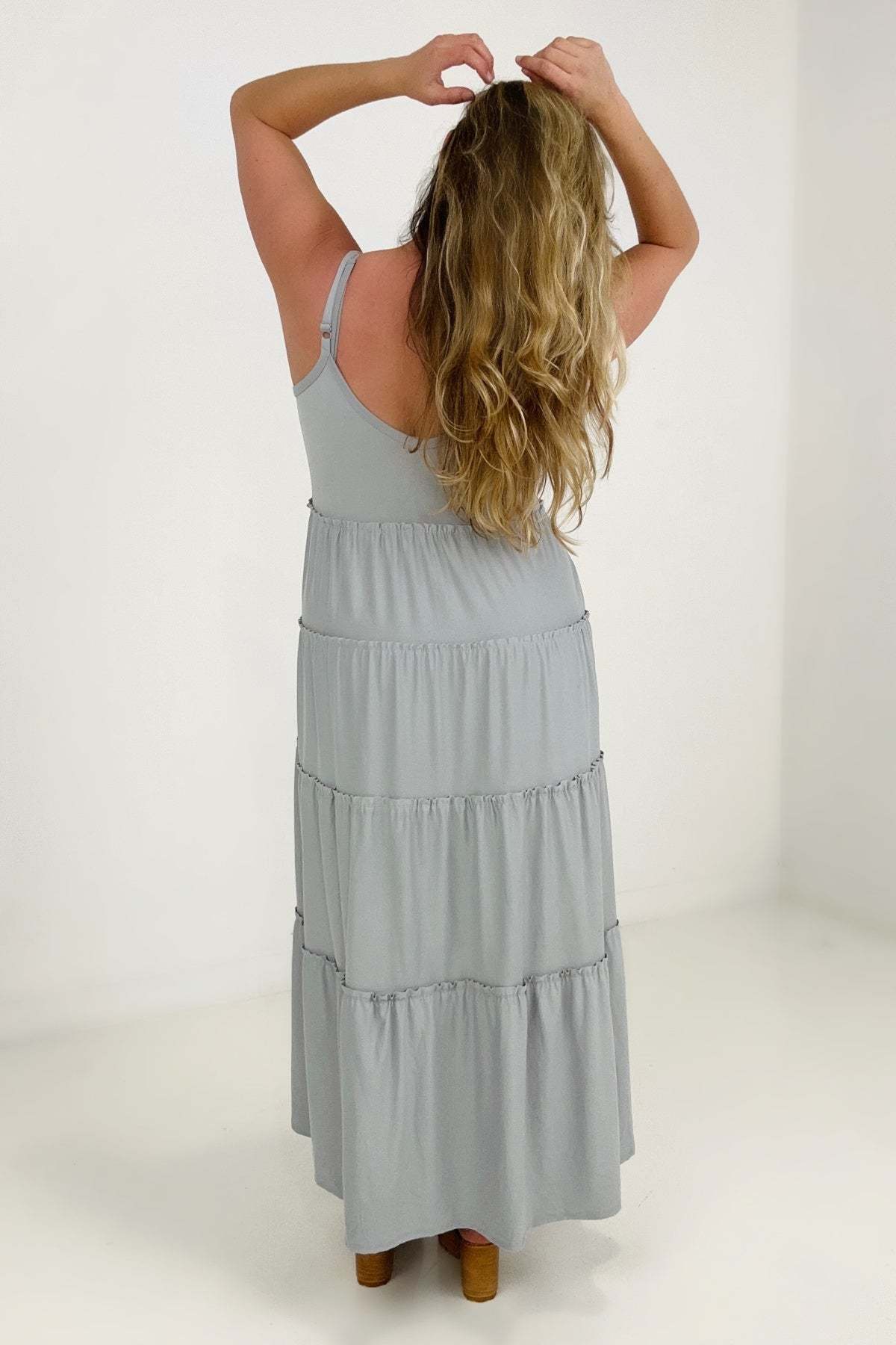 New Colors - Zenana V-Neck Cami Maxi Tiered Dress with Side Pockets