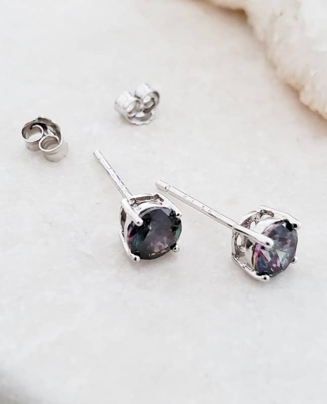 Silver CZ Round Studs Earrings - Mystic