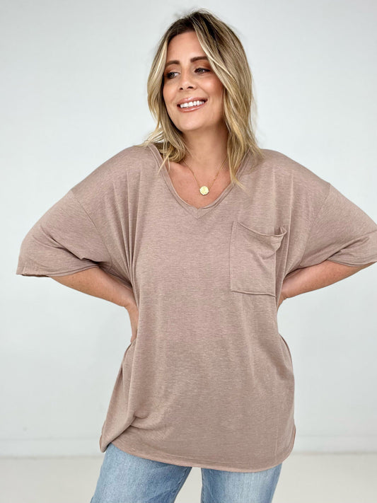 Zenana "Allie" Tri Blend Oversized Front Pocket Boyfriend Tee