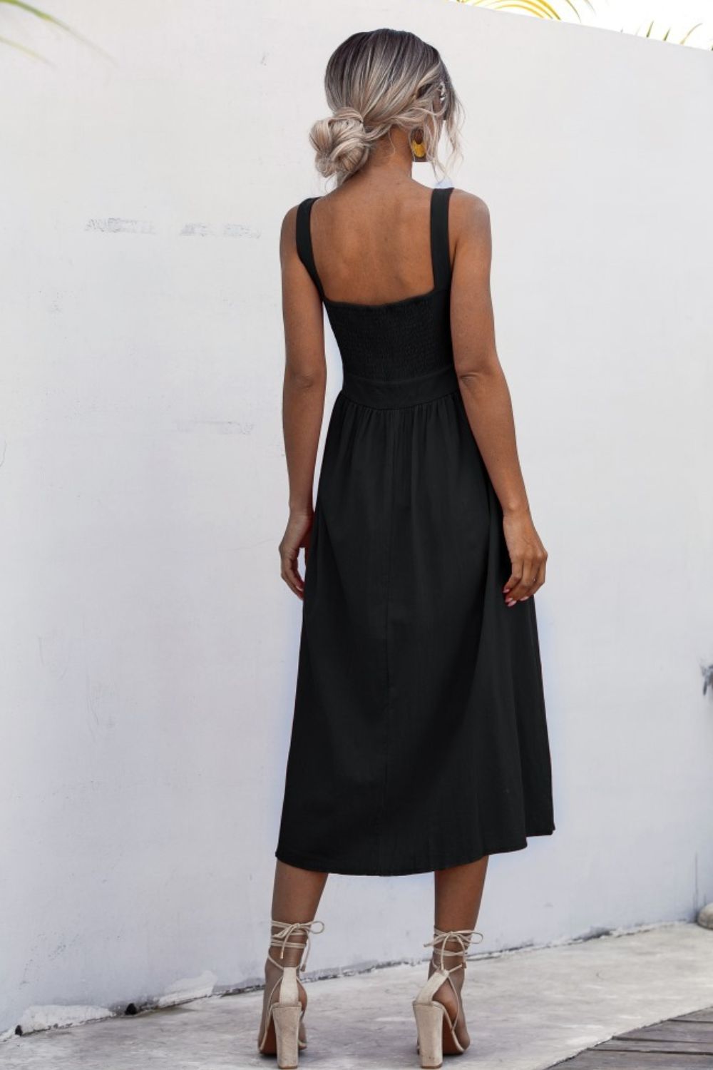 Square Neck Sleeveless Smocked Midi Dress