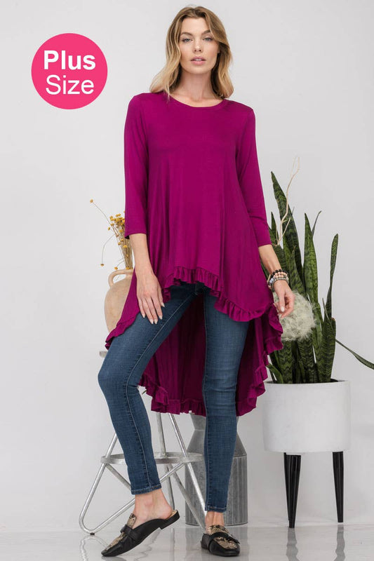 MAGENTA ANGLED TUNIC WITH RUFFLES