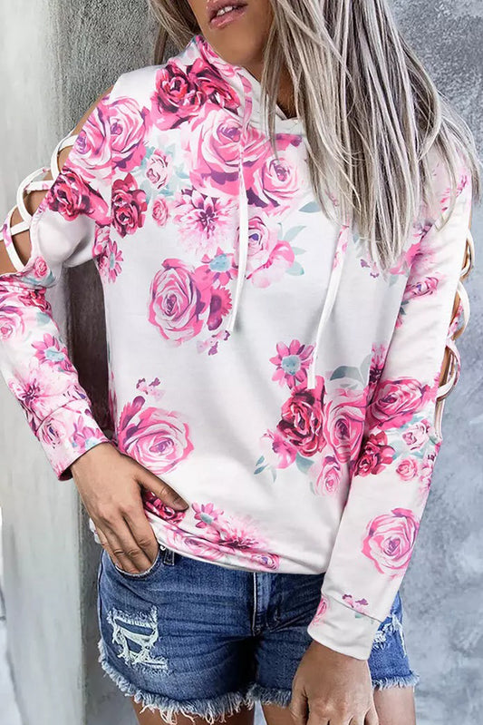 Floral Crisscross Drawstring Hoodie