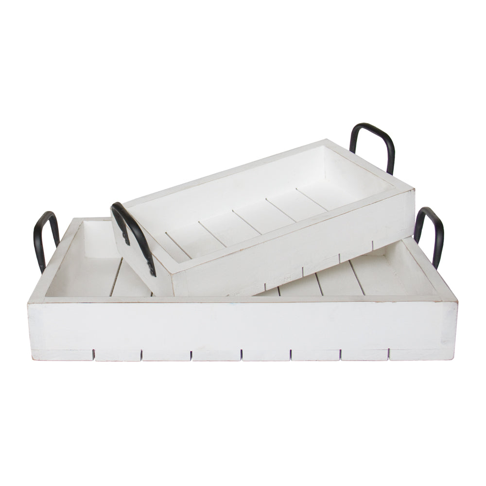 Rustic White Tray Set of 2 (large and small)