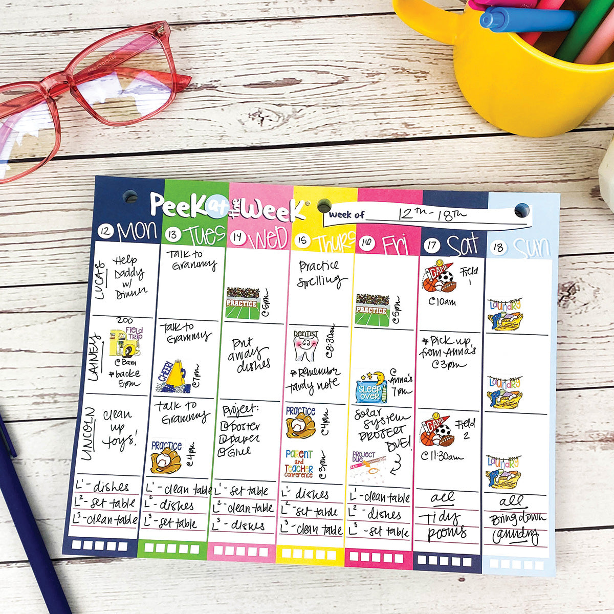 Peek at the Week® | Simple Weekly Planner Pad | Checklists, Priorities, Dry Erase Backer - Denise Albright® 