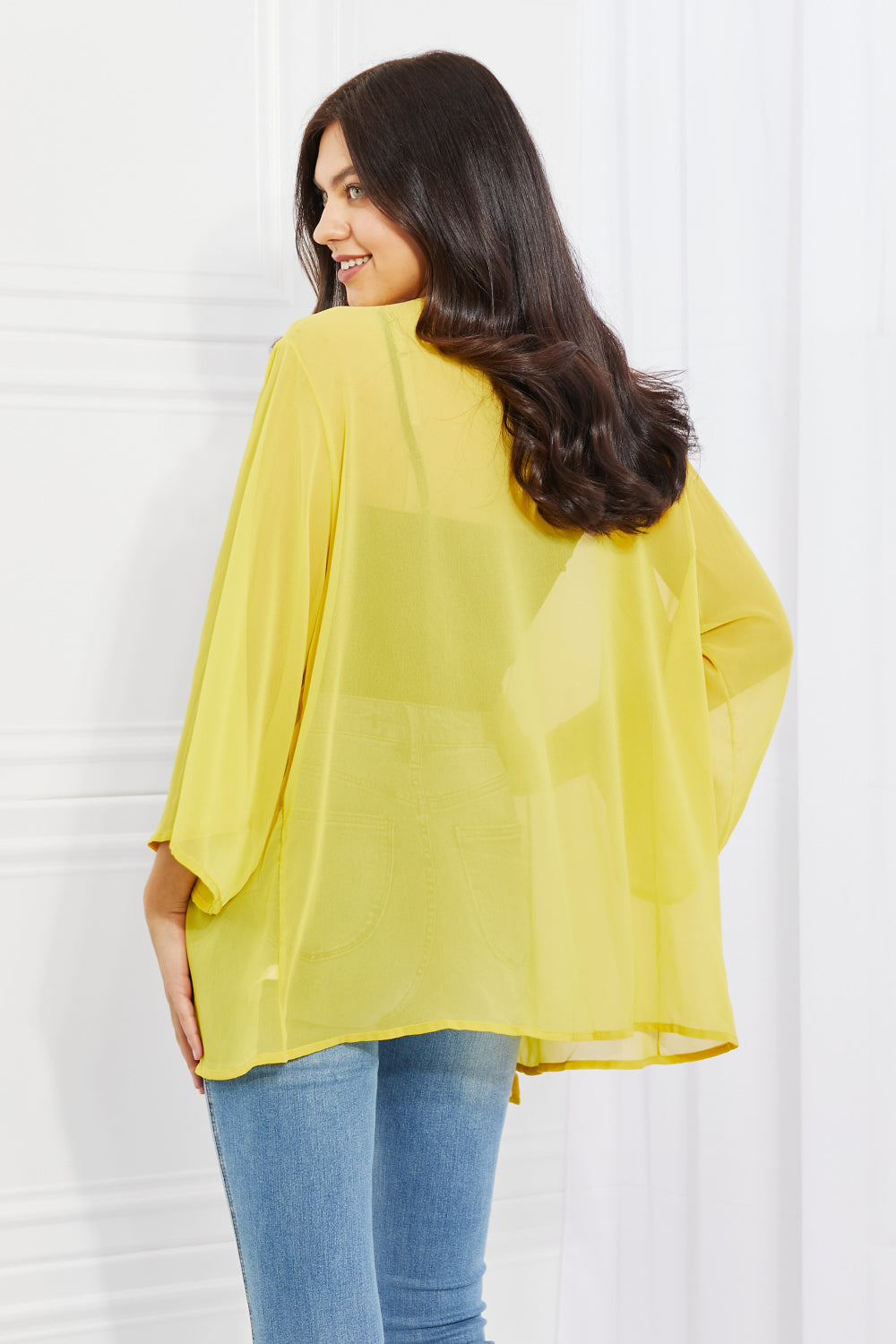 Melody Just Breathe Full Size Chiffon Kimono in Yellow