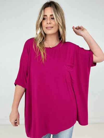 Zenana "Modish Comfort" Rayon Oversized Front Pocket Top