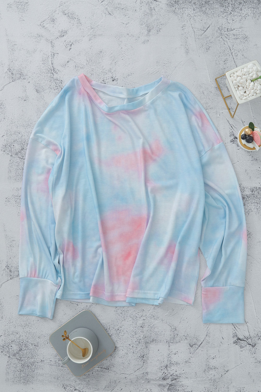 Tie-Dye Boat Neck Batwing Sleeve Tee