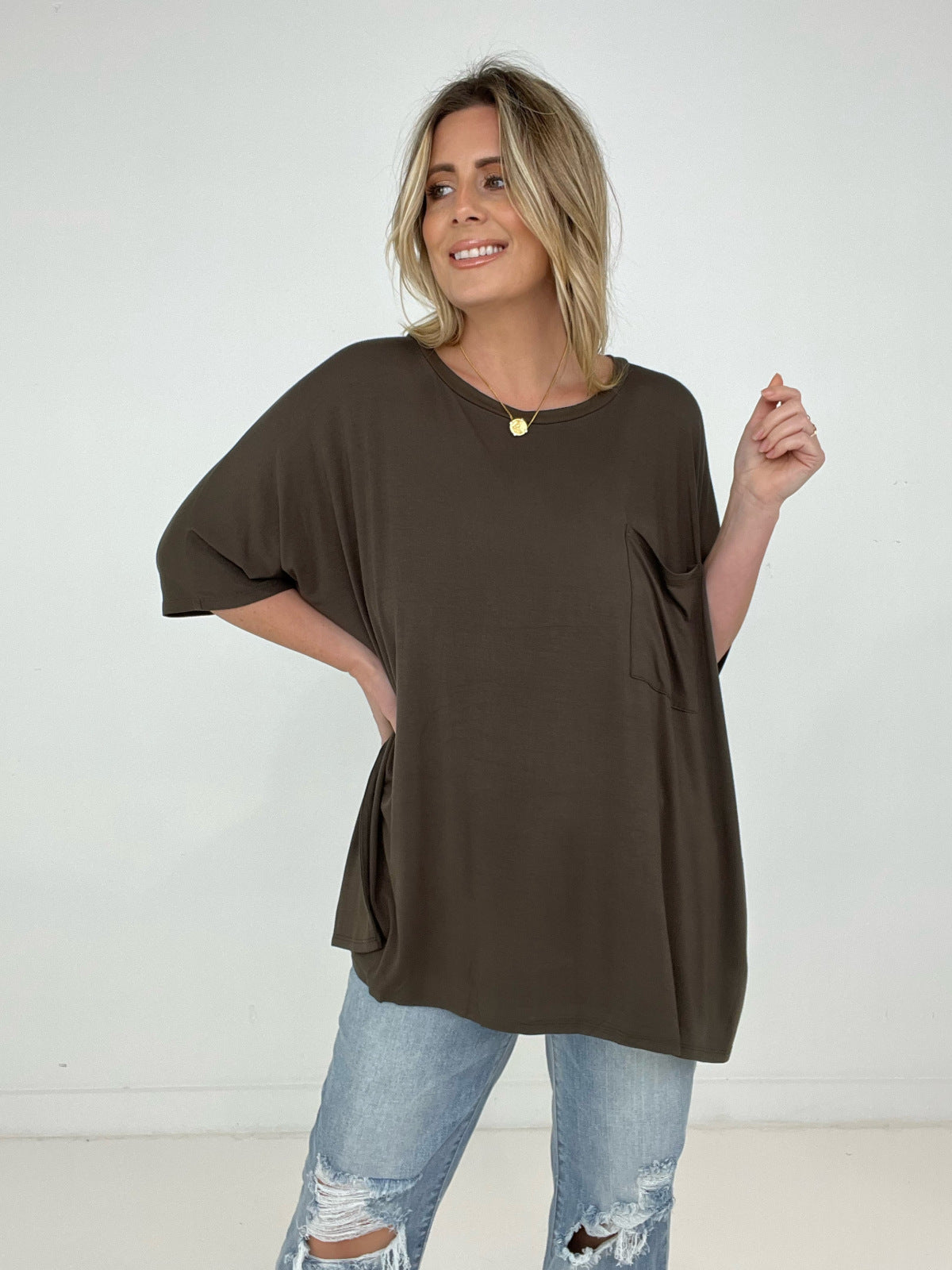 Zenana "Modish Comfort" Rayon Oversized Front Pocket Top