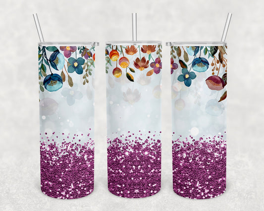 Skinny Tumbler Flowers & Glitter