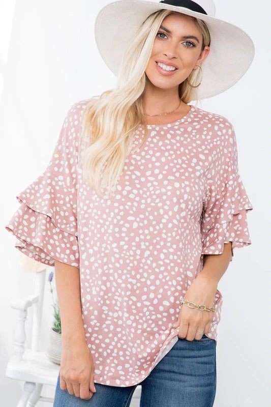 Rose Animal Ruffled Sleeve Top