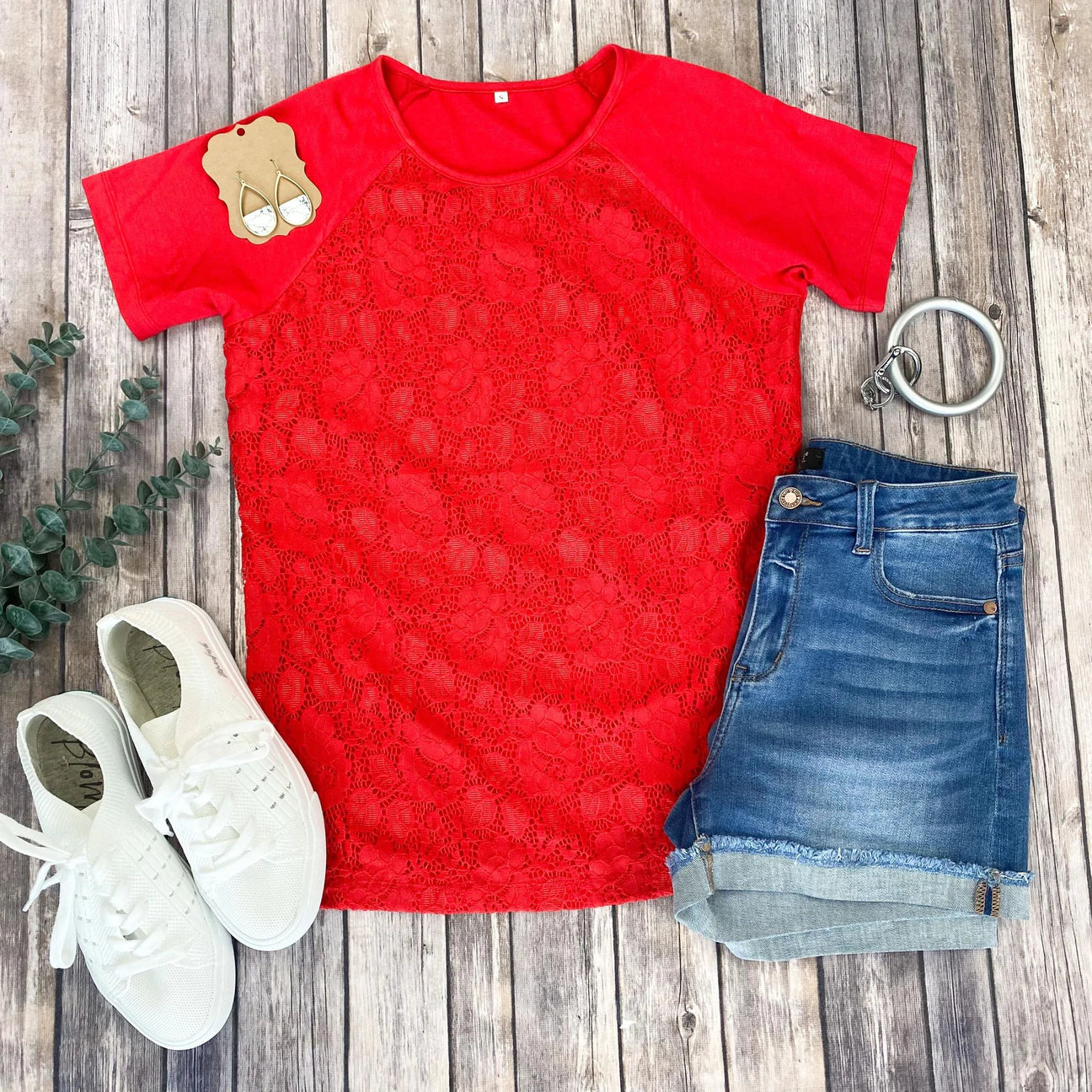 Juliet Lace Front Tee- Red