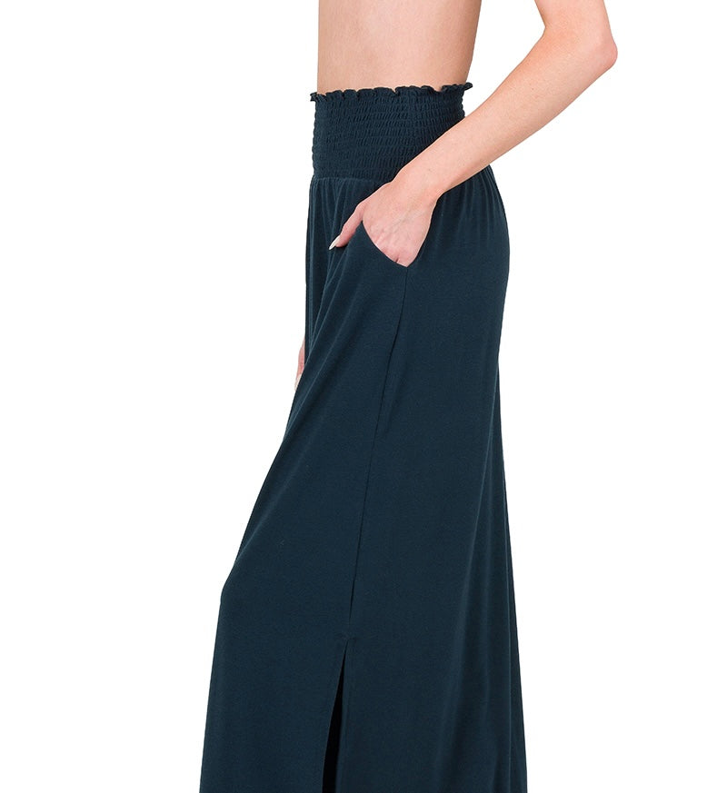 Zenana Smocked Waist Maxi Skirt w/Pockets
